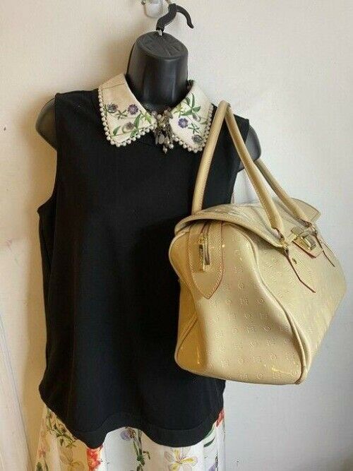 arcadia handbag made in italy cream patent leather tote