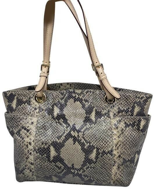 michael kors bag snake print beige black leather tote