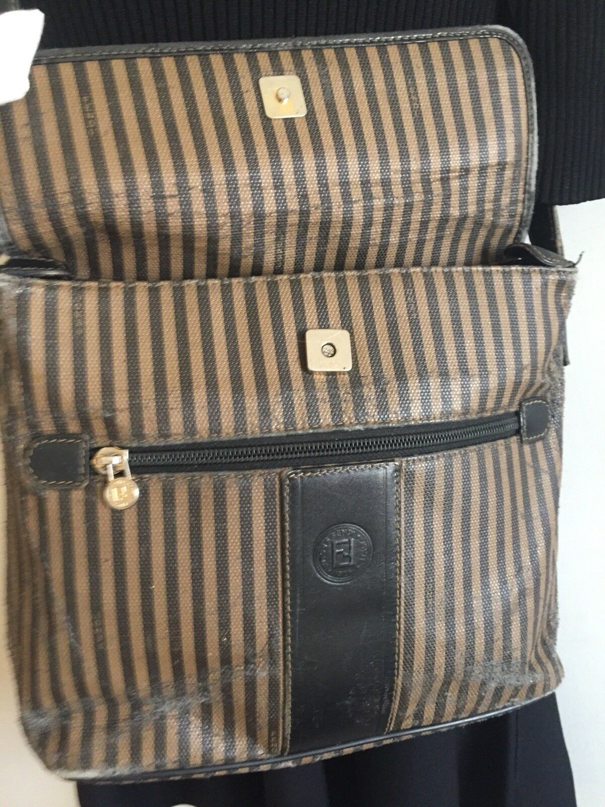 Vintage FENDI Brown/ Mahogany Stripe Flap Crossbody Bag
