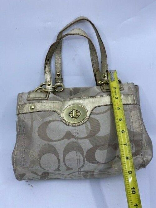 coach large gray gold fabric shoulder bag