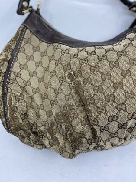 Gucci tote all over logo beige brown jacquard fabric hobo bag