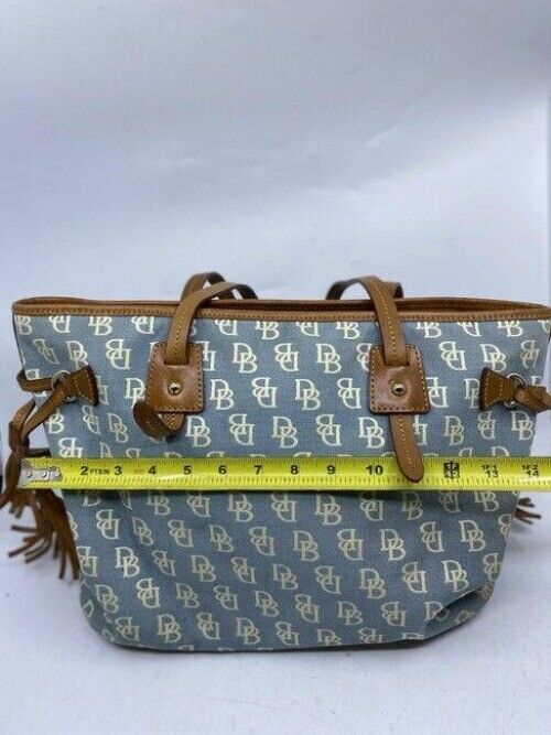 Dooney and bourke shopping large blue white brown fabric tote