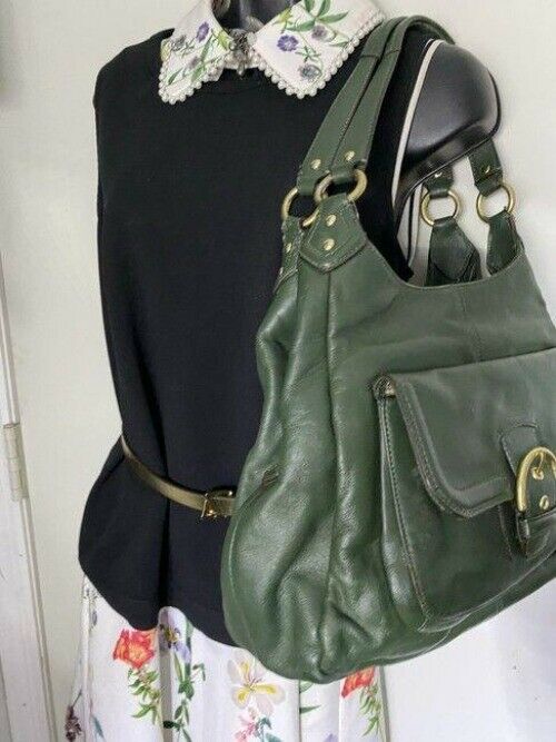coach vintage dark green leather shoulder bag