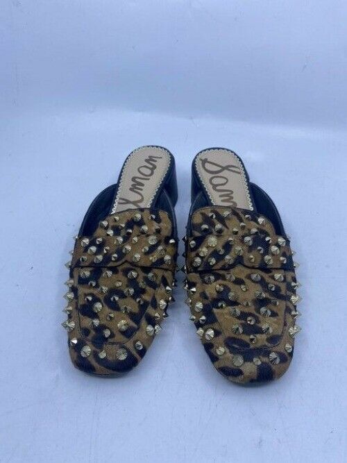 Sam Edelman Black And Brown Augustus Leopard Stud Mulesslides Size Us