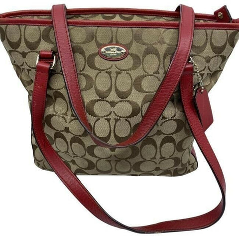 Coach Medium Tote Msrp Beige Tan Jacquard Fabric Shoulder Bag