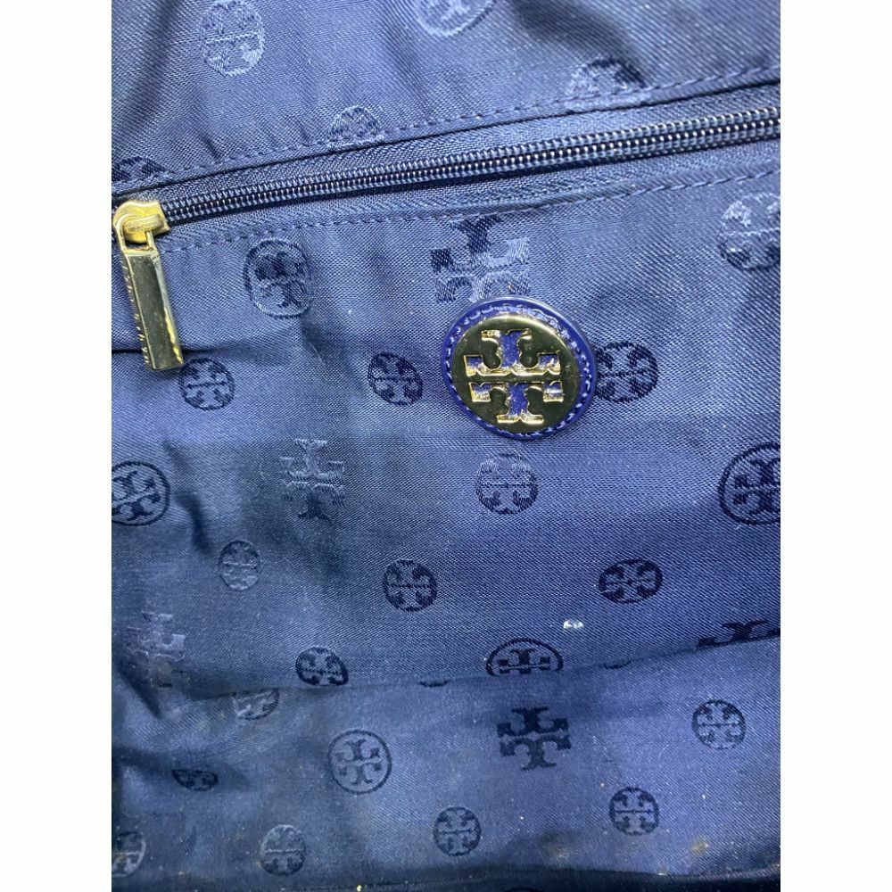 TORY BURCH Navy Nylon Medium Tote w/ Patent Logo