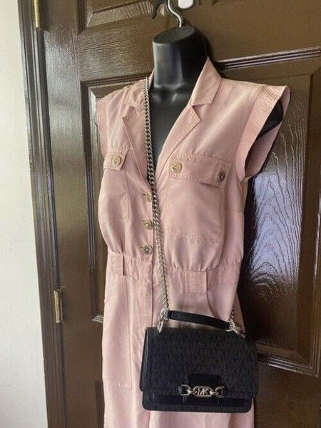 Michael Kors New Ginny Medium Logo Black Coated Canvas Cross Body Bag