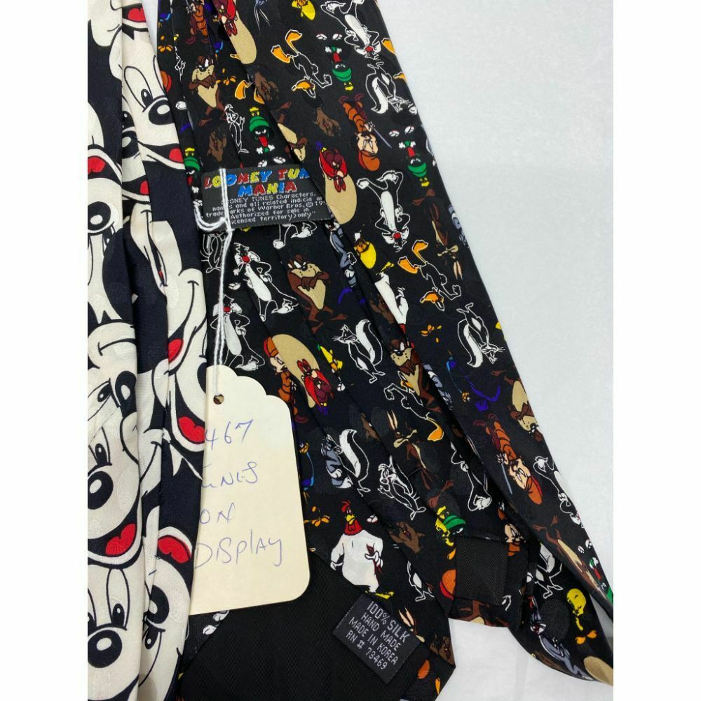 New Lot of 3 Neck tie Disney, Looney Tunes Black Red White Total Msrp 75