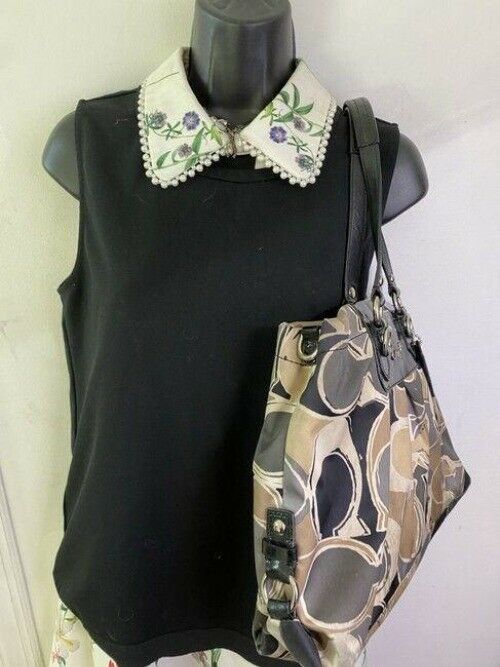 coach tan black fabric tote