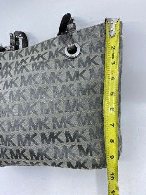 michael kors bag all over logo medium gray silver jacquard fabric tote
