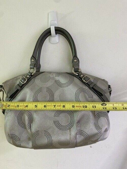 coach bag large silver gray fabric tote