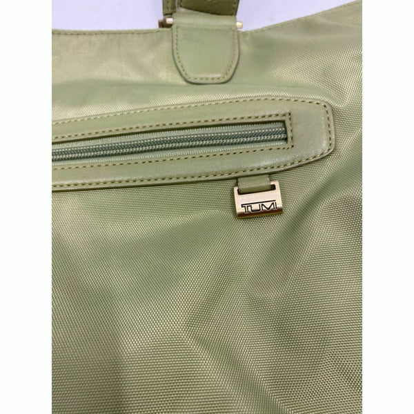 TUMI Green Nylon Tote Bag Large Size w/ Leather Trim Good Condition