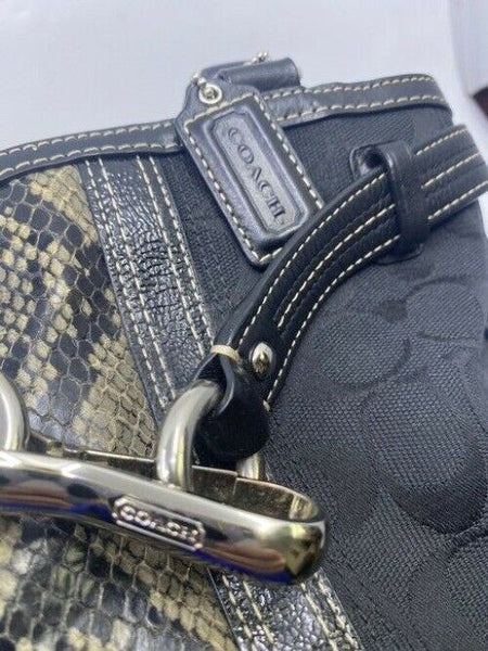 Coach Signature Stripe Python Black Fabric Shoulder Bag