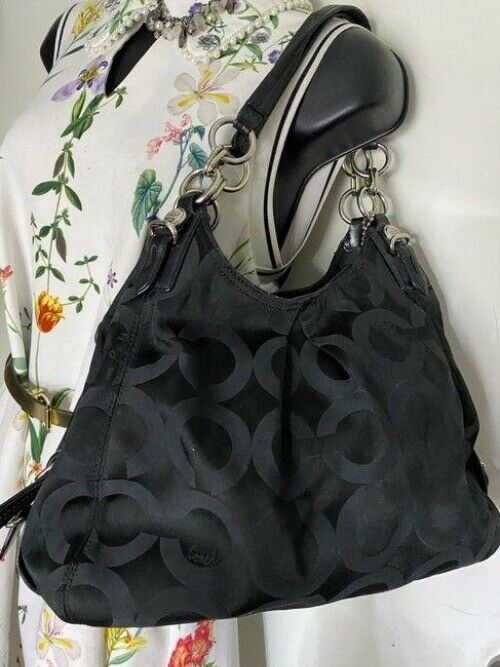 coach medium material black fabric shoulder bag