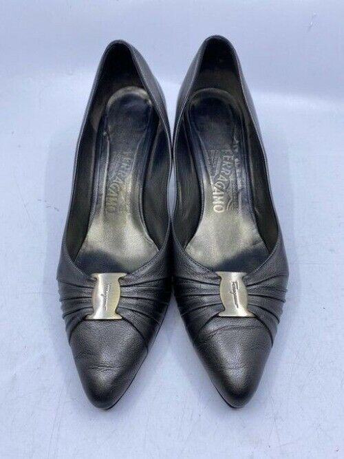 Salvatore Ferragamo Gun Metal Firsea Flat Bow Pumps Size Us