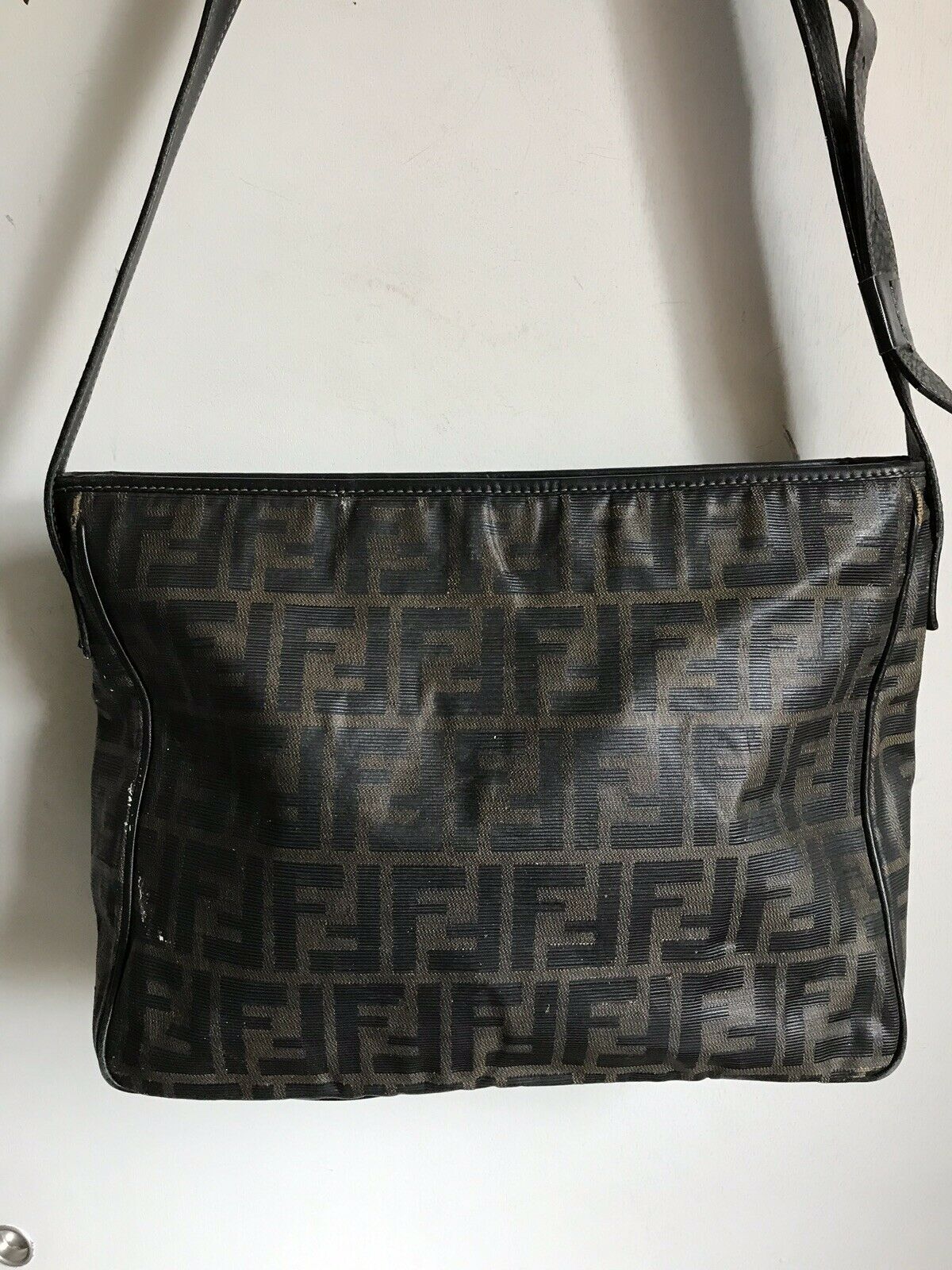 FENDI Vintage Large Leather Monogram Crossbody