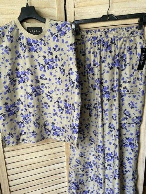 nicole miller purple tan and pants set small msrp tee shirt