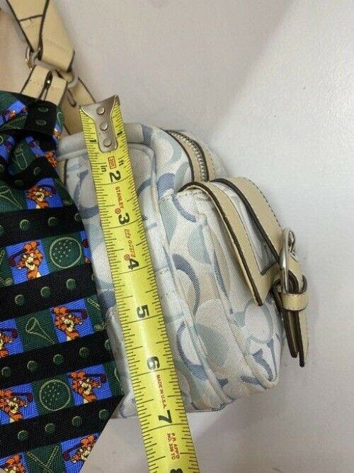 coach w all over logo w add on pooh tie white blue jacquard fabric tote