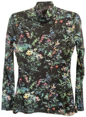 nicole miller black green new mesh ls blouse