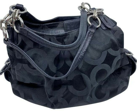 coach medium material black fabric shoulder bag