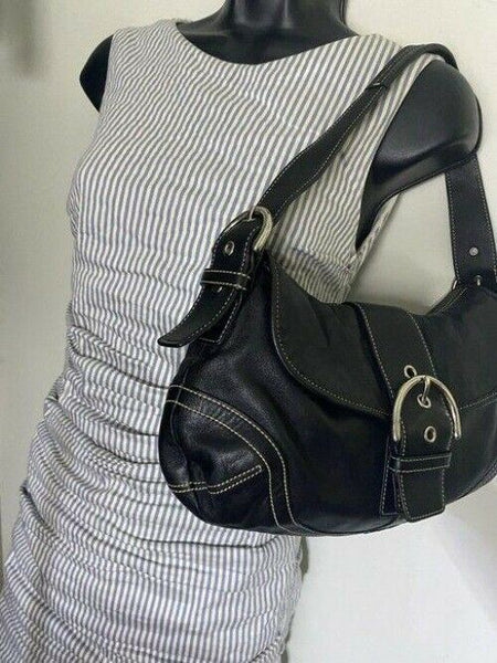 coach medium bag handbag black leather shoulder bag