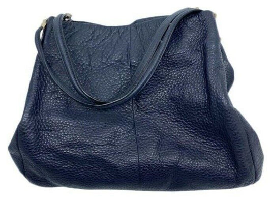 coach large eddie triple compartment navy leather shoulder bag