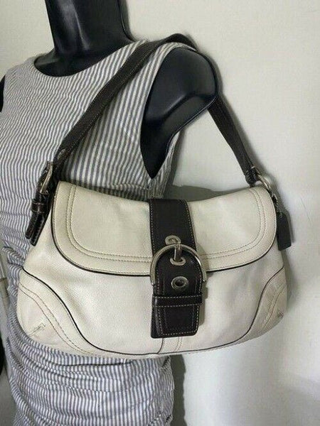 coach medium bag handbag white black leather shoulder bag