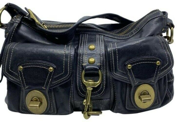 coach large black leather shoulder bag