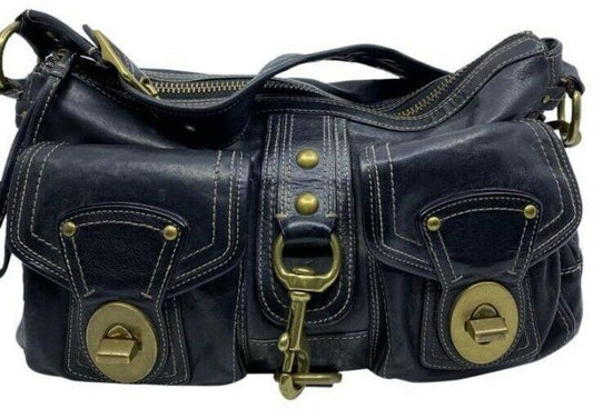 coach large black leather shoulder bag