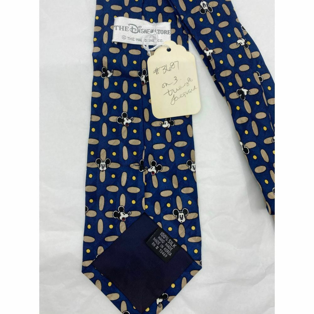 MICKEY MOUSE Disney Neck Tie Blue Tan Hand Made 100% Silk