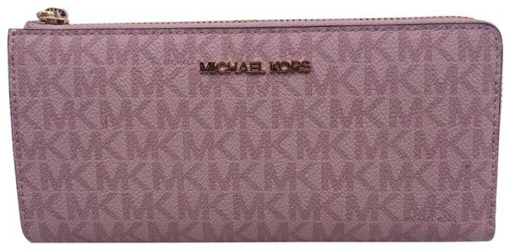 Michael Kors Pink New Jet Set Travel Large Logo Qu Solto Sig Coated Wallet