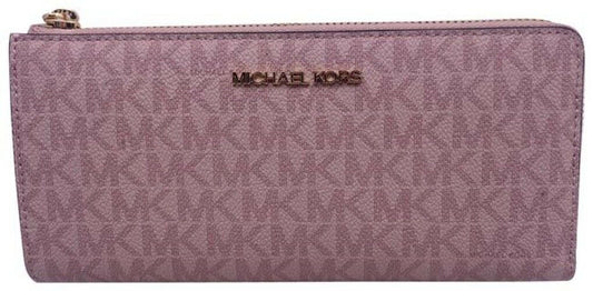 Michael Kors Pink New Jet Set Travel Large Logo Qu Solto Sig Coated Wallet