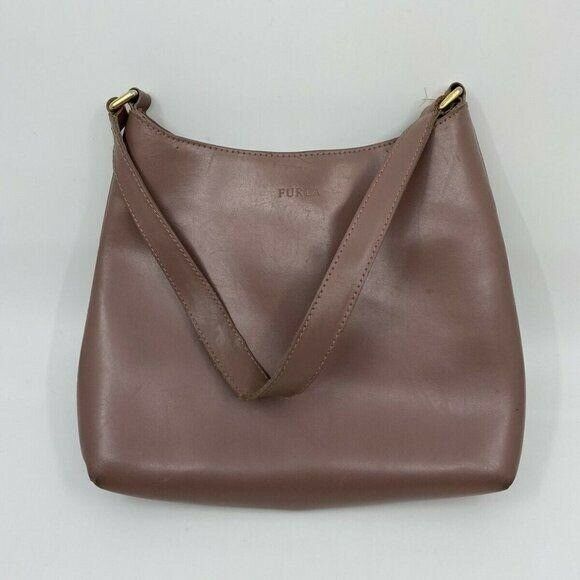 FURLA Pink Leather Animal Print Fur Contrast Handb