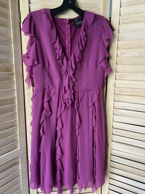 Nicole Miller Purple New Waterfalls Ruffles Msrp Small Short Casual Dress