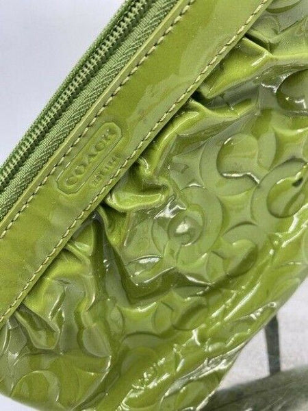 coach textured green patent leather wristlet