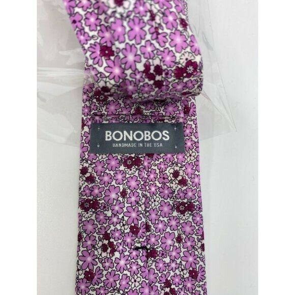 New! BONOBOS White Purple Flower Premium Neck Tie