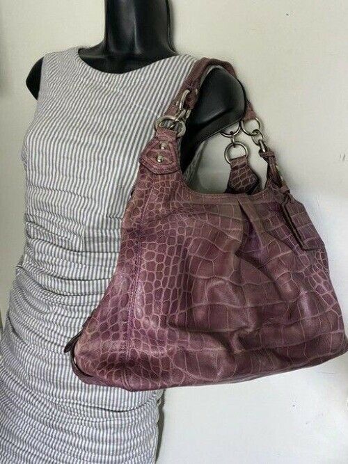 coach croc embossed eddie msrp purple shoulder bag