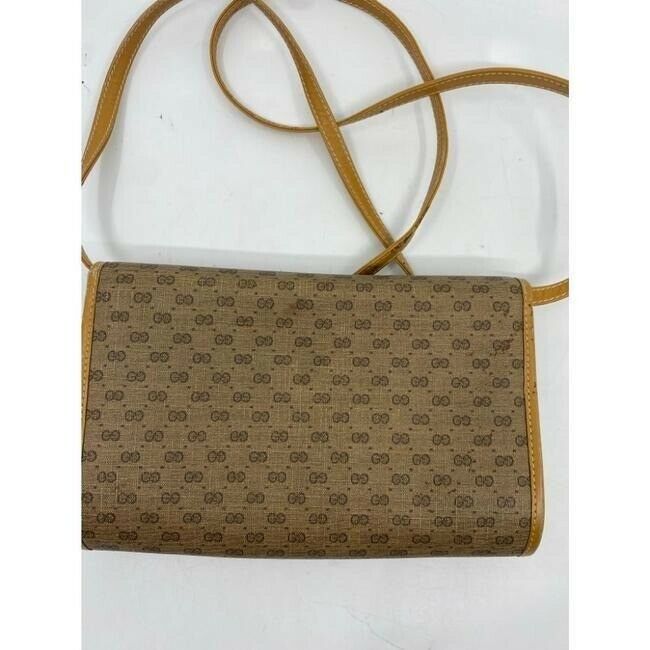 GUCCI Vintage Flap Coated Canvas Crossbody Bag w Leather trim