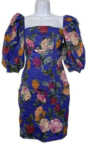 nicole miller blue multicolor new ruched floral msrp