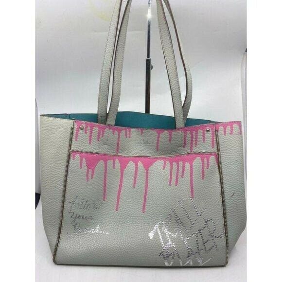 hicole hiller Leather Handbag Graffiti Gray Pink