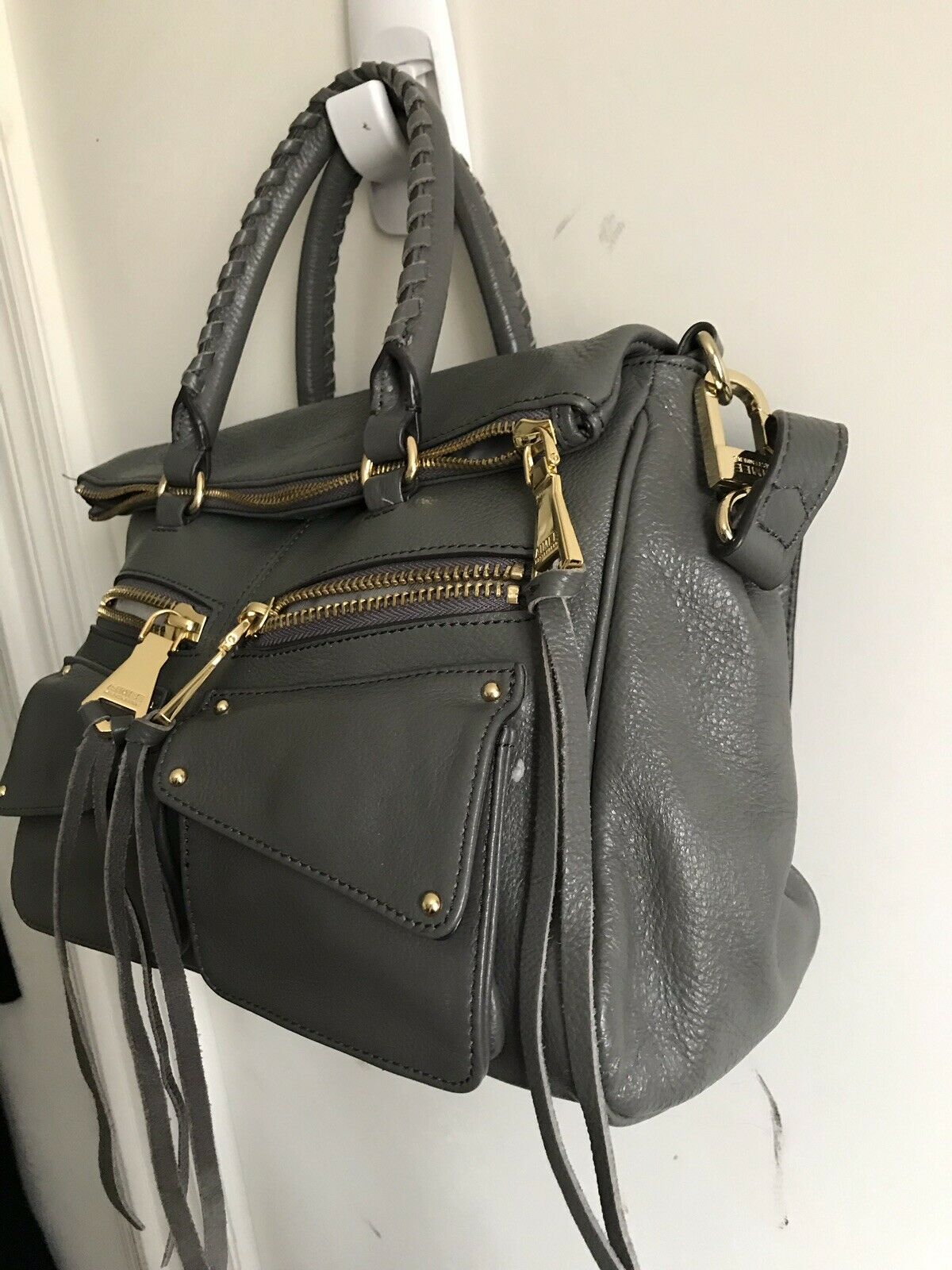 Aimee Kestenberg Medium Slate Leather Handbag With Gold Accents