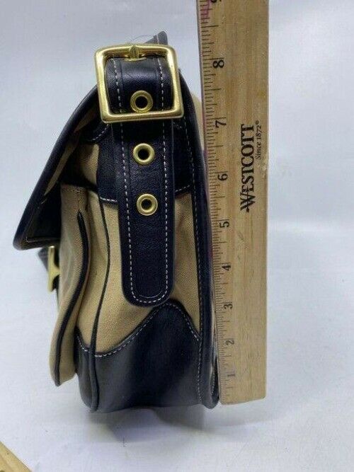 coach fabric canvas medium tan black canvas leather cross body bag