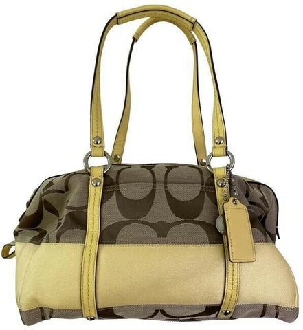 coach bag yellow brown fabric tote