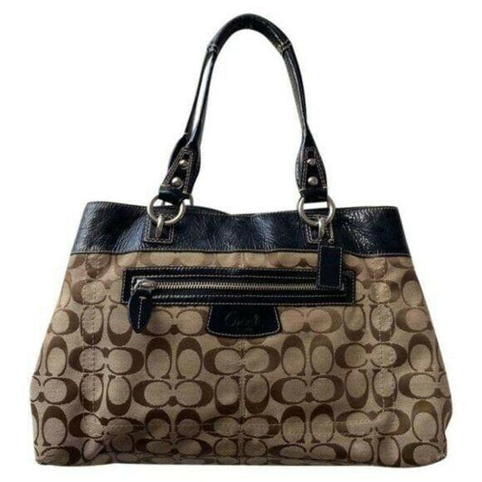 COACH Large Tan Black Jacquard Fabric Tote Bag