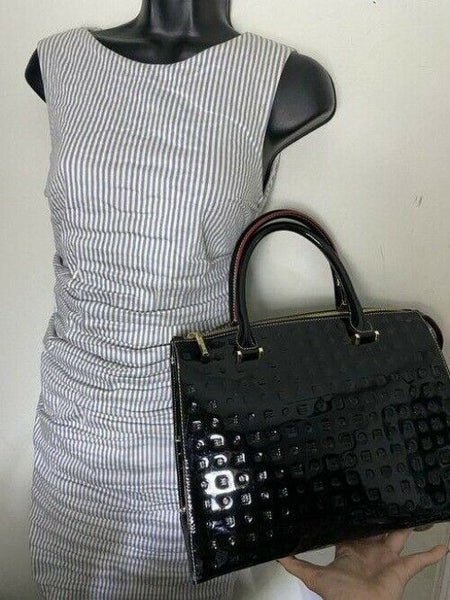 Arcadia Handbag Made In Italy Black Patent Leather Tote