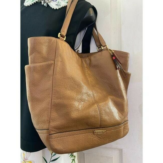 COACH XL Orange Leather Shopping Tote Bag