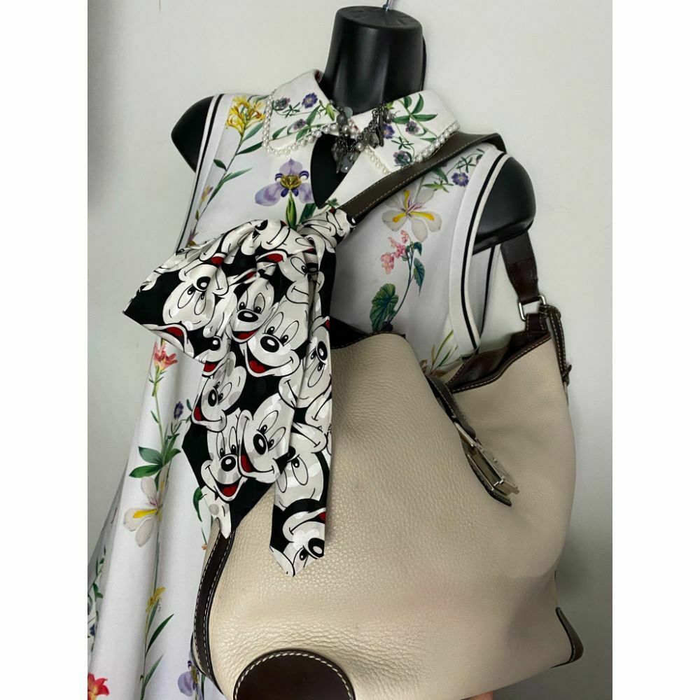 DOONEY & BOURKE Vintage White/ Brown Hobo Bag w/ detachable Mickey Mouse Sash