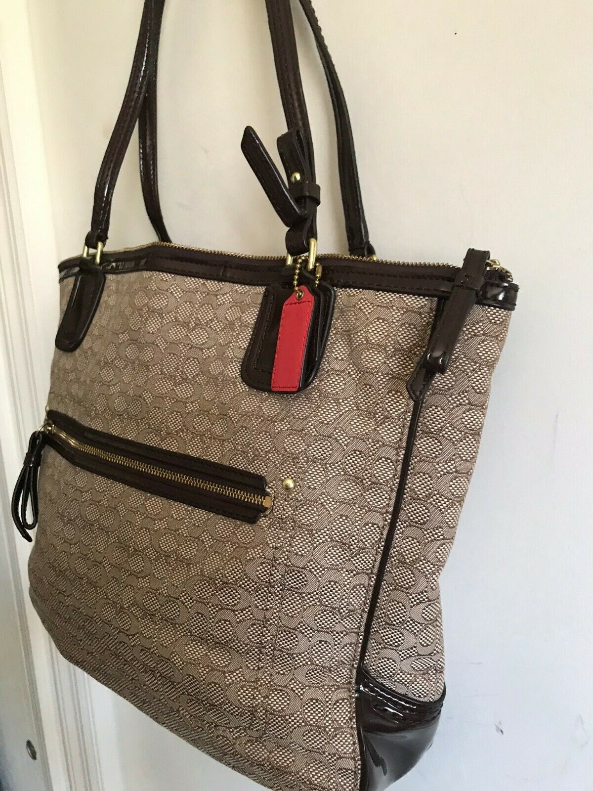 COACH Medium Interwoven Jacquard Bag - Tan