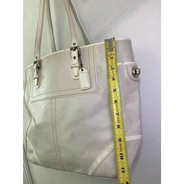 COACH XL White Leather Shopping Tote Bag