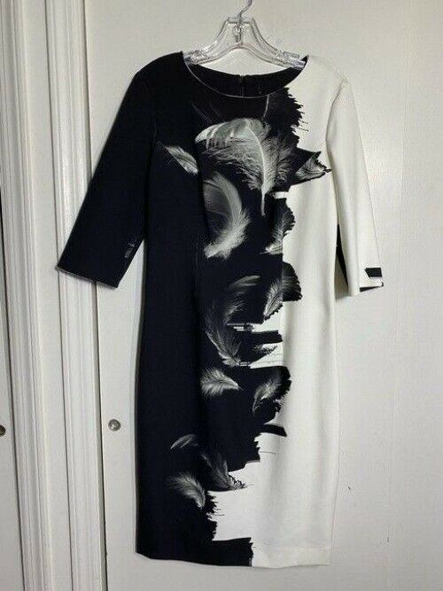 carolina herrera black and white new feather print short mid length workoffice d